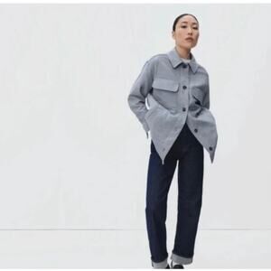 EVERLANE The Oversized Cotton Shirt Jacket Shacket in Blue Grey, Size Medium